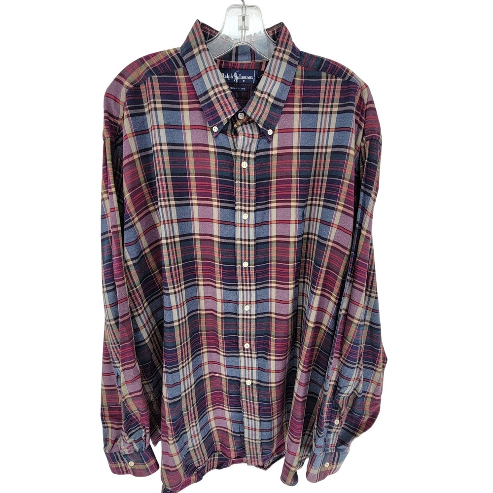 Ralph Lauren Mens XXL Plaid Button Down Shirt Cotton Long Sleeve Multi Color
